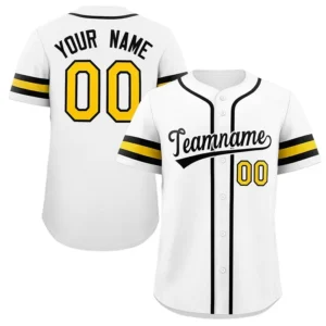 Unisex White & Yellow Black Baseball Jersey – Custom Name & Number