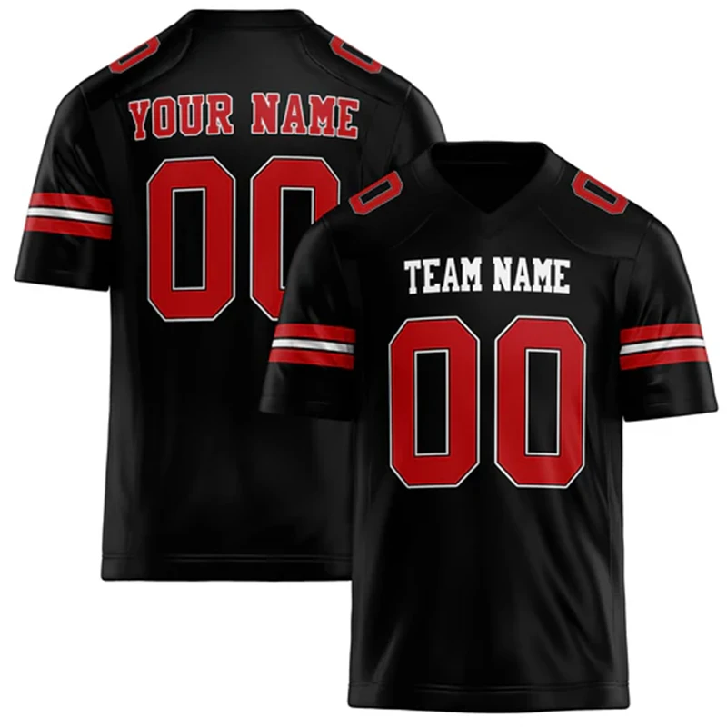 Men Black & Red Football Jersey – Custom Name & Number Team Uniform - Image 1