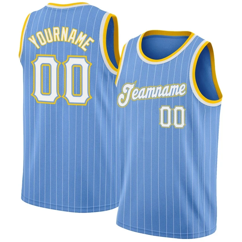 Men Stripes Blue & White Basketball Jersey - Custom Name & Number - Image 1