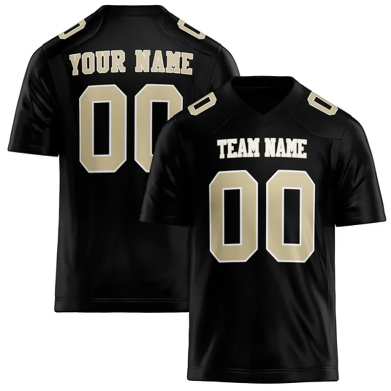 Men Black & Beige Football Jersey – Custom Name & Number Team Uniform - Image 1