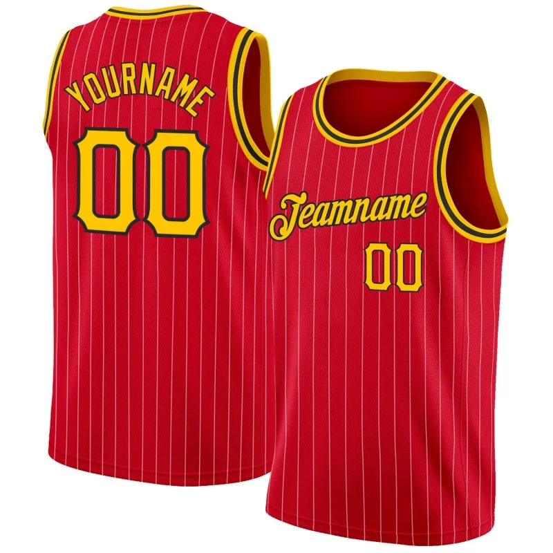 Men Stripes Red & Yellow Basketball Jersey - Custom Name & Number - Image 1