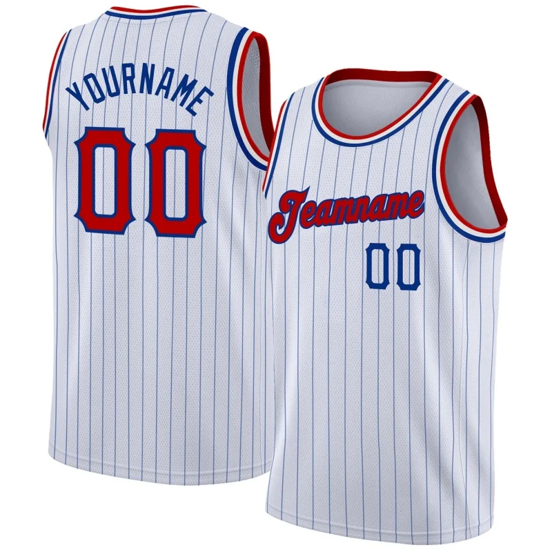 Men Stripes White & Red Basketball Jersey - Custom Name & Number - Image 1