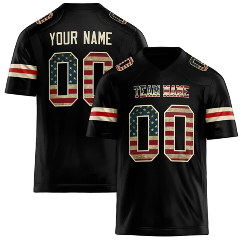 Men Black & USA Flag Football Jersey – Custom Name & Number Team Uniform - Image 1