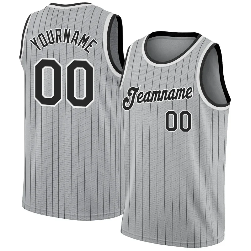 Men Stripes Grey & Black Basketball Jersey - Custom Name & Number - Image 1