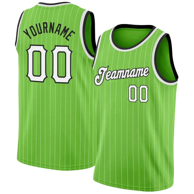 Men Stripes Green & White Basketball Jersey - Custom Name & Number - Image 1