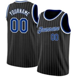 Men Stripes Black & Blue Basketball Jersey - Custom Name & Number