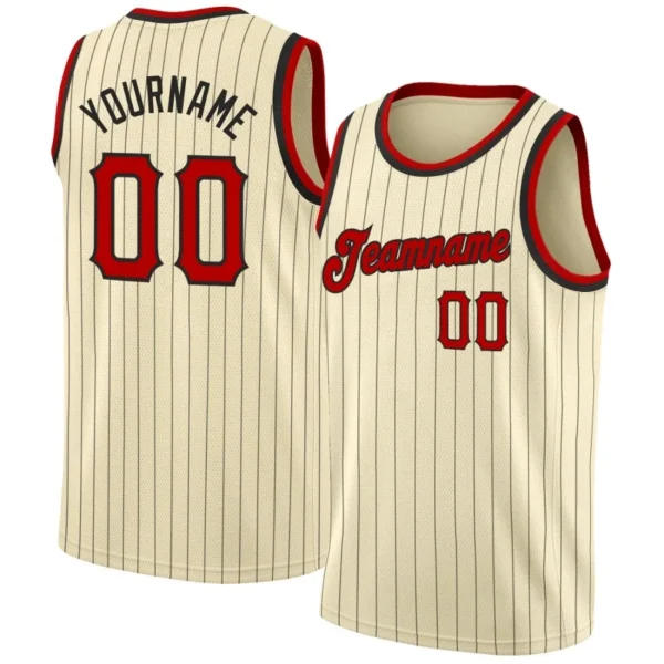 Men Stripes Beige & Red Basketball Jersey - Custom Name & Number