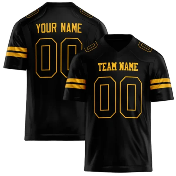 Men Black & Gold Football Jersey – Custom Name & Number Team Uniform